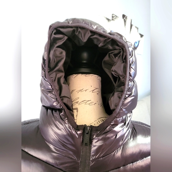 BoohooMAN Recycled High Shine Quilted Zip Through Jacket Size L Black - Picture 4 of 9